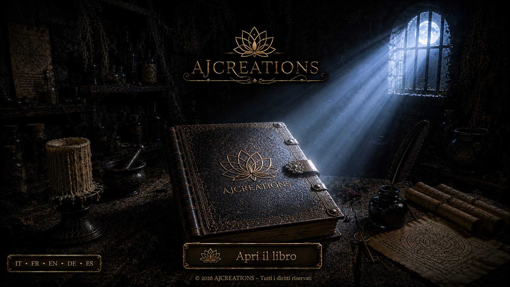 Libro magico AJCREATIONS illuminato dalla luna